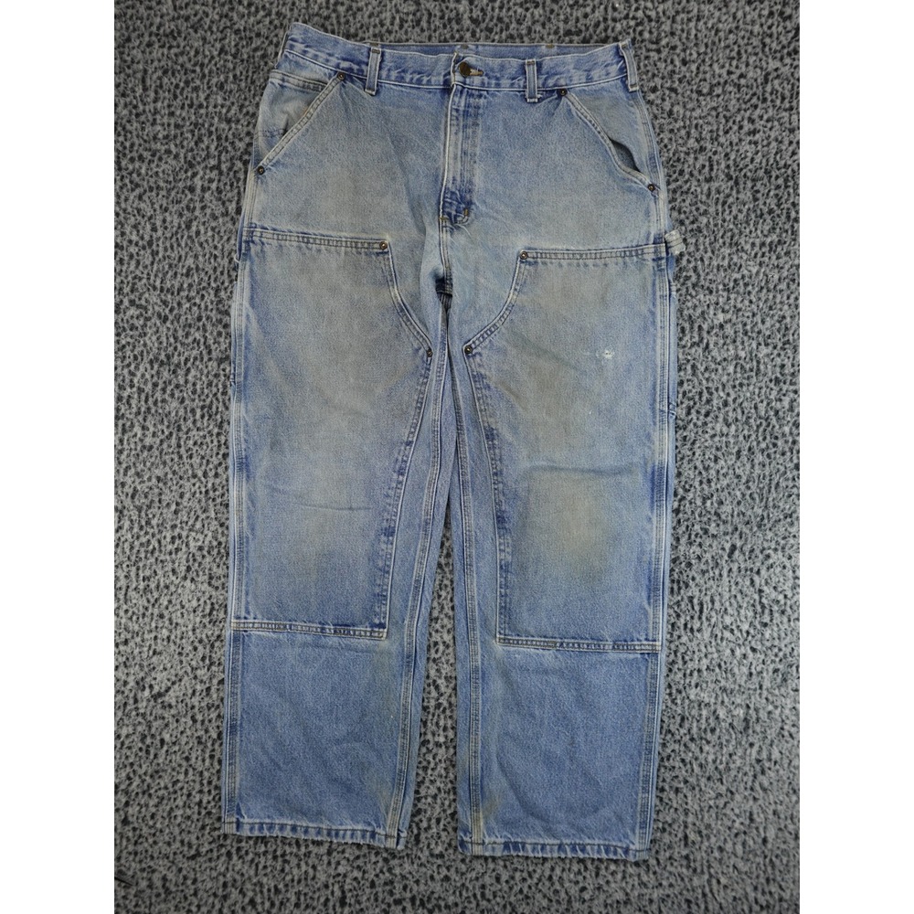 Carhartt B73 Double Front Logger Jeans Mens 36x30 Blue Distressed‎ Workwear